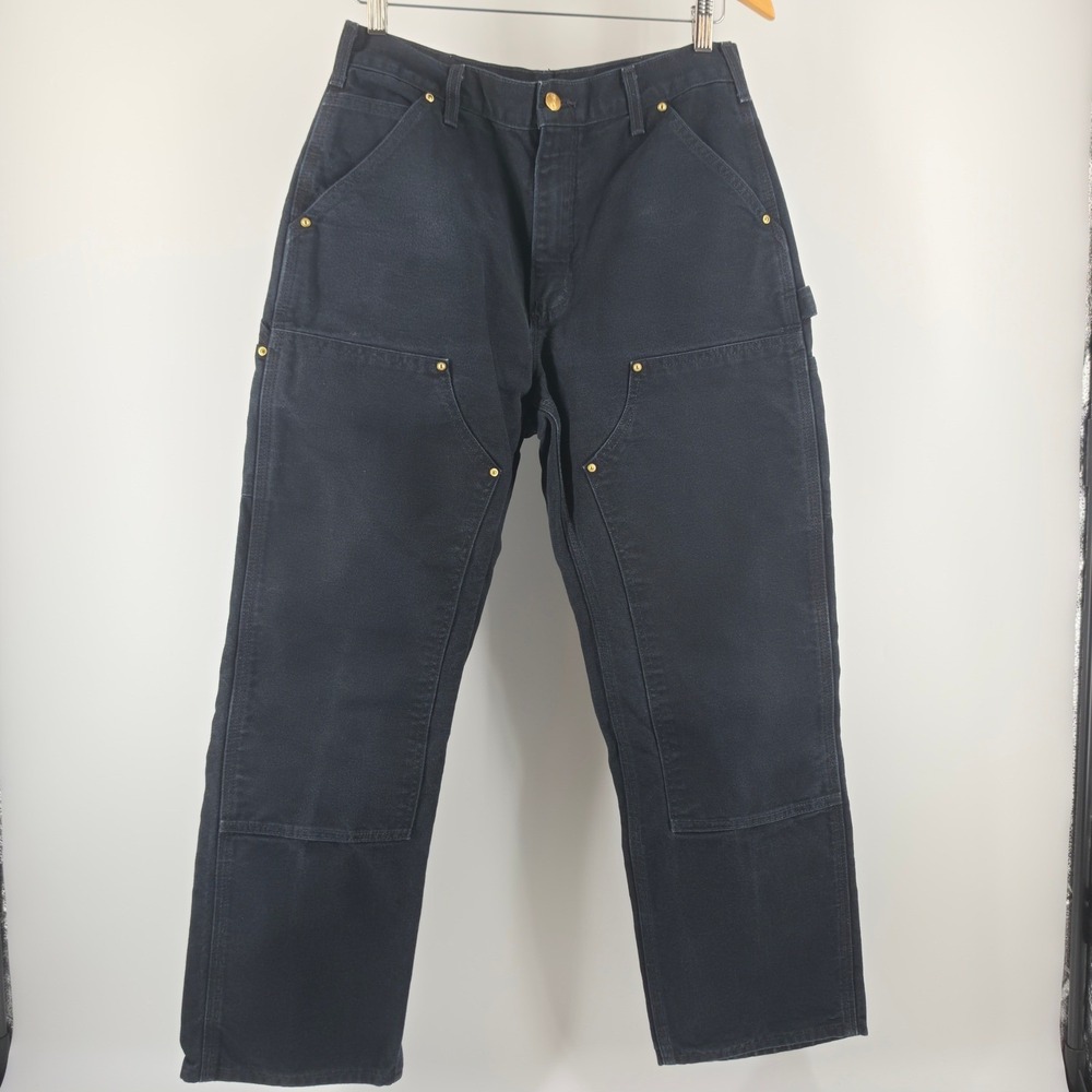 Carhartt B01BLK Double Front Logger Pants Mens 32x30 Black Duck Canvas USA Made
